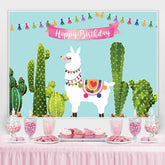 Toile de fond de fête joyeux anniversaire alpaga et cactus mignon